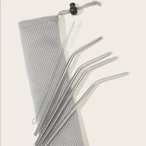 🍹NEW 4 stainless steel straws cleaning brush/bag